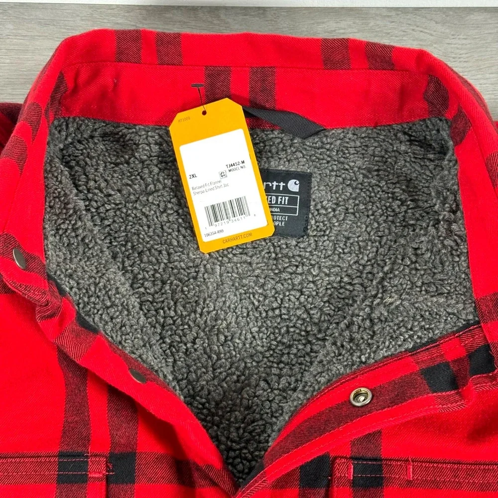 Carhartt TJ4452 Red Black Plaid Sherpa Lined Flannel Shirt Jacket 2XL NWT